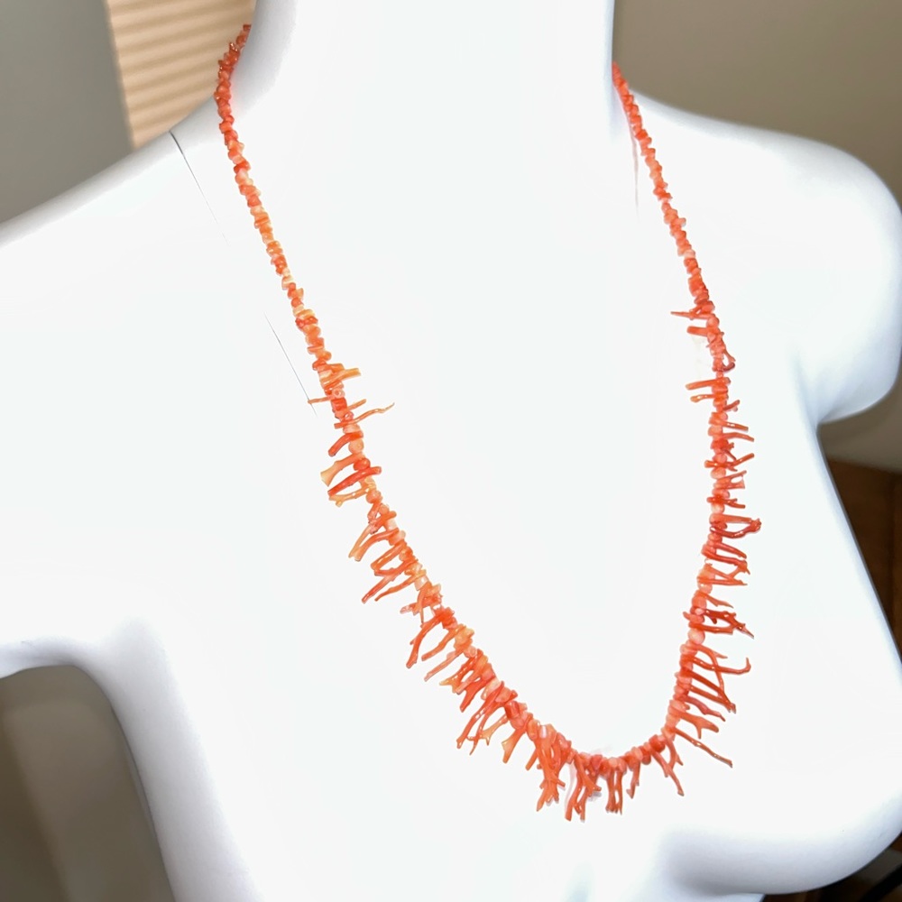 Vintage Coral Necklace 24” Natural Coral in Orange Gold Tone Closure